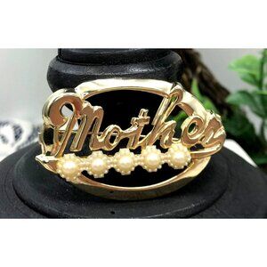 Gold-Tone "Mother" Brooch With Faux Pearl Accents Jewelry
